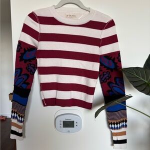 We The Free Red and White Striped Colorful Sweater